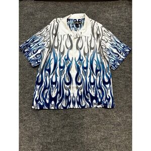 Blue Flame Shirt Steve & Barrys CLub Button Up White mens Guy Fiery Size Medium
